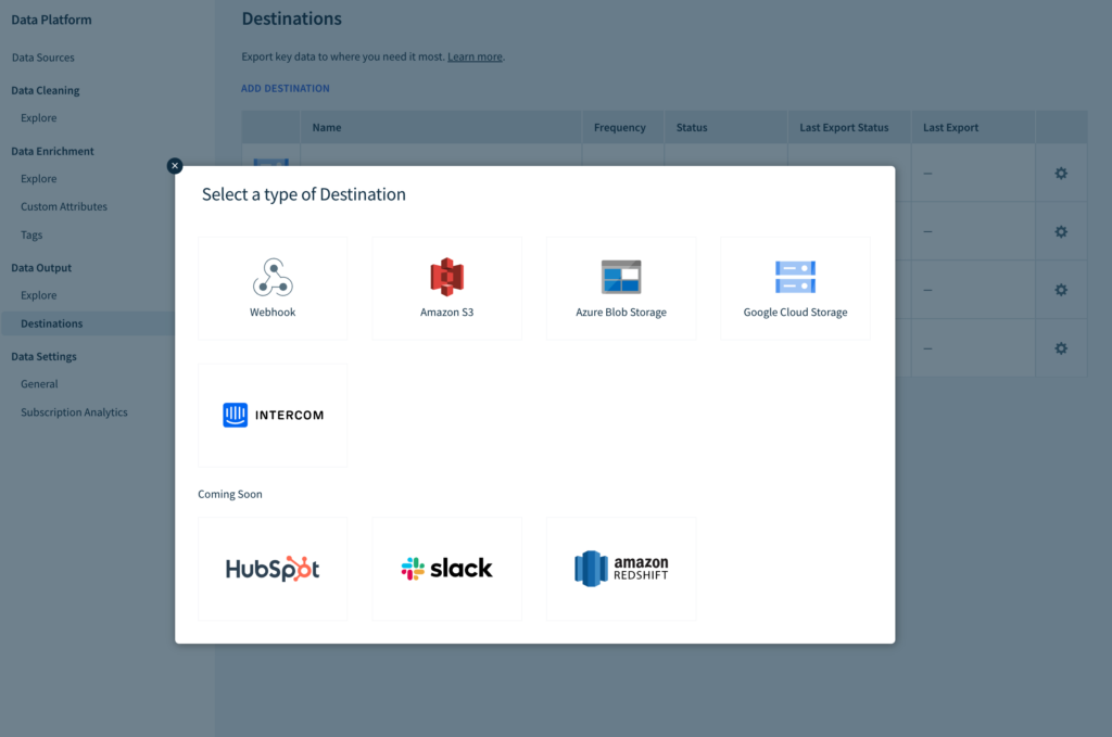 configure data destinations