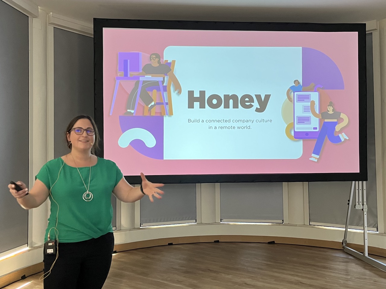 Honey CEO Rachel giving a presenation